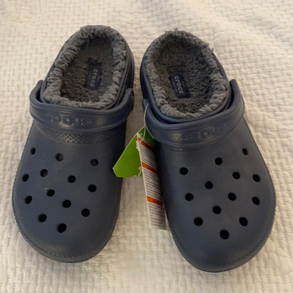 Navy Charcoal fuzzy crocs